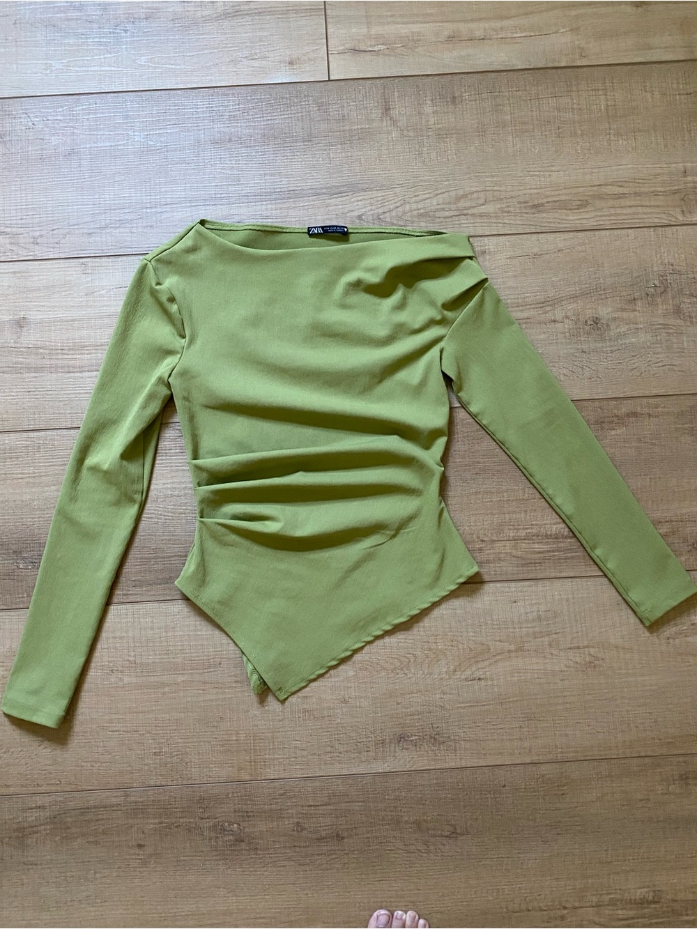 Zara Lime Green Asymmetric Stretch Knit Long Sleeve Top